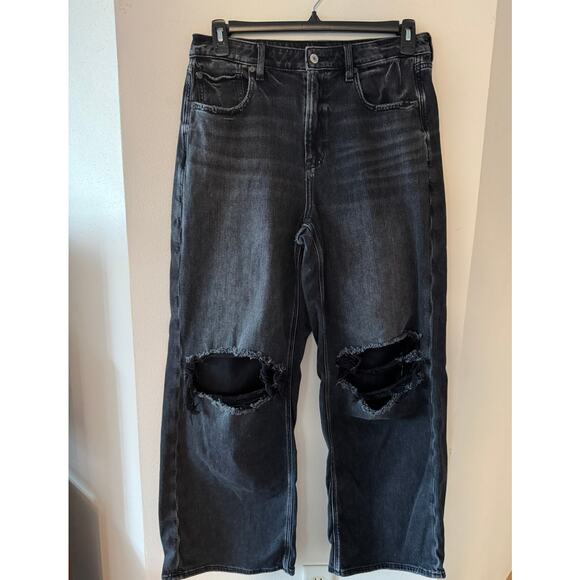 American Eagle Ripped Stretch Jeans Size 12 Regular – Black Wash Distressed - Picture 1 of 3
